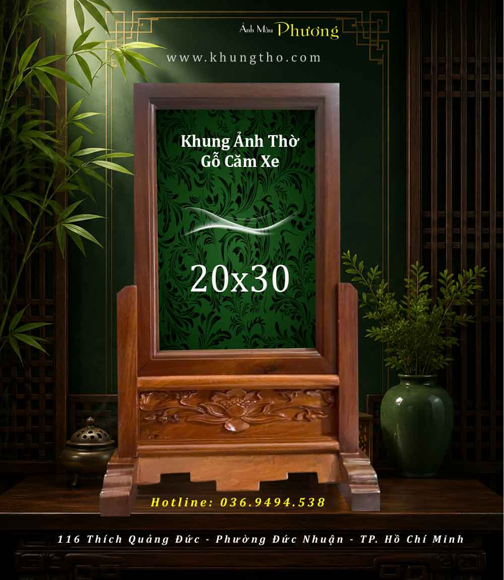 Khung hình thờ chạm sen 20x30